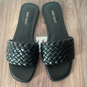 NWT! Black Braided Nine West Slide Sandals - Size 8M